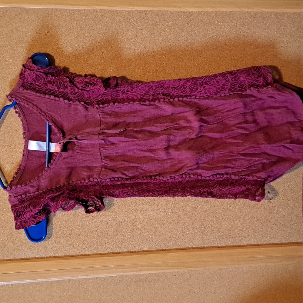 No Boundaries Dark Red Lace Tunic Shirt